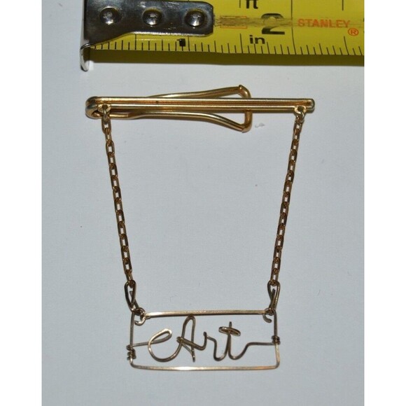Nice Vintage Custom "ART" Freeform Name Artist Chain Tie Bar Clasp Rare - Picture 3 of 4